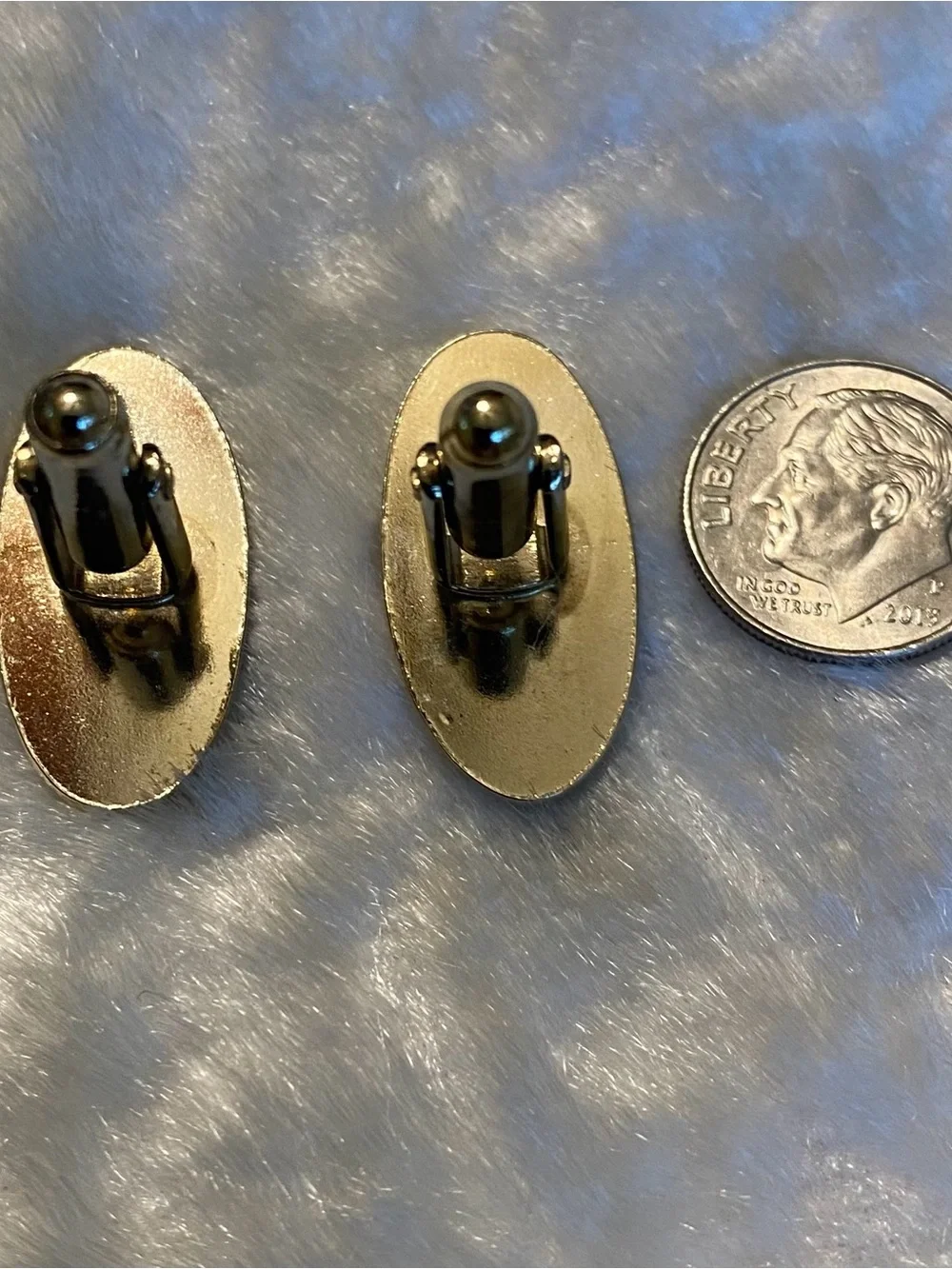 🍀VTG Gold Oval Cufflinks with Textured Center Stripe